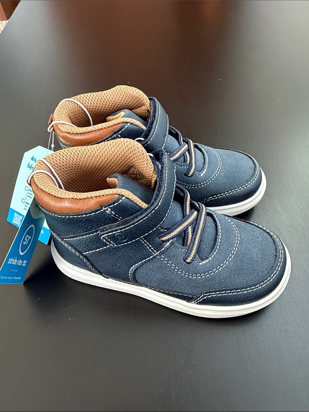 Stride Rite Navy and Tan Kids High-Top Sneakers